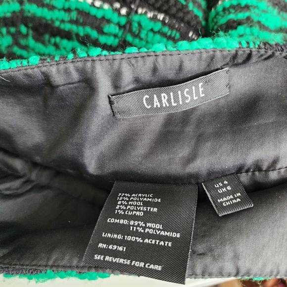CARLISLE Mini Pleated Circle Skirt Paneled Tweed in green / black‎ size 4 - Picture 3 of 6